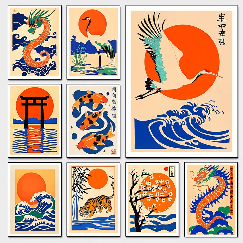Japanese Lifestyle Gifts - Ilustrações japonesas retrô impressão em tela